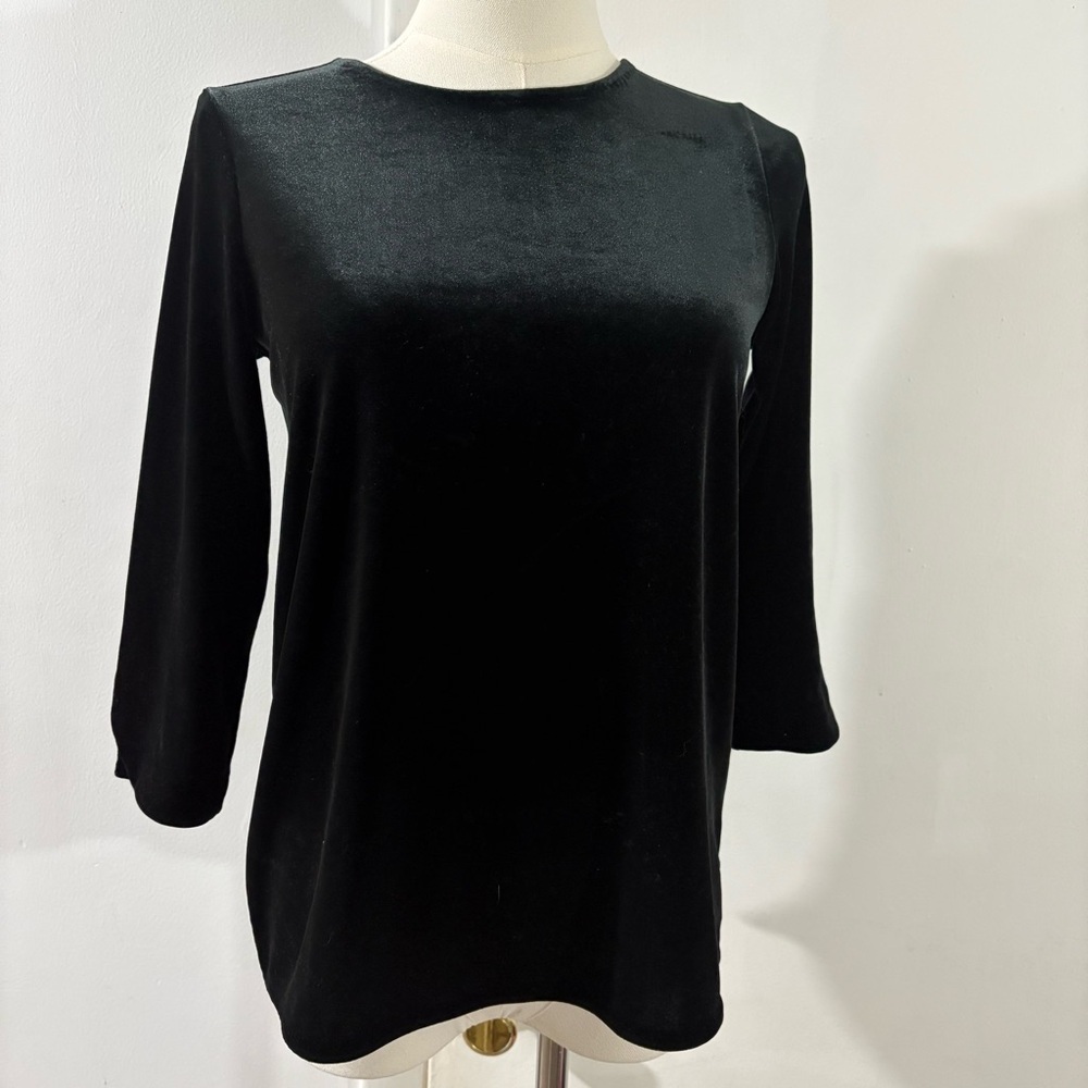 Charter Club Women's Sz PP Black Velvet 3/4 Sleeve Top Whimsigoth Fairy Witchy